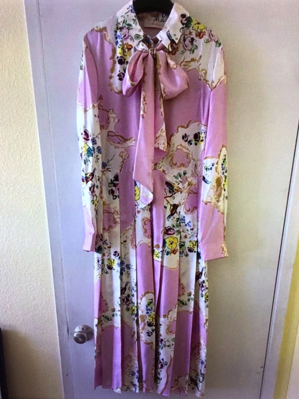 Tory Burch Pink Floral Maxi Dress with Bow Tie